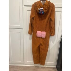 Cozy Brown Fleece Onesie with Pink Accents